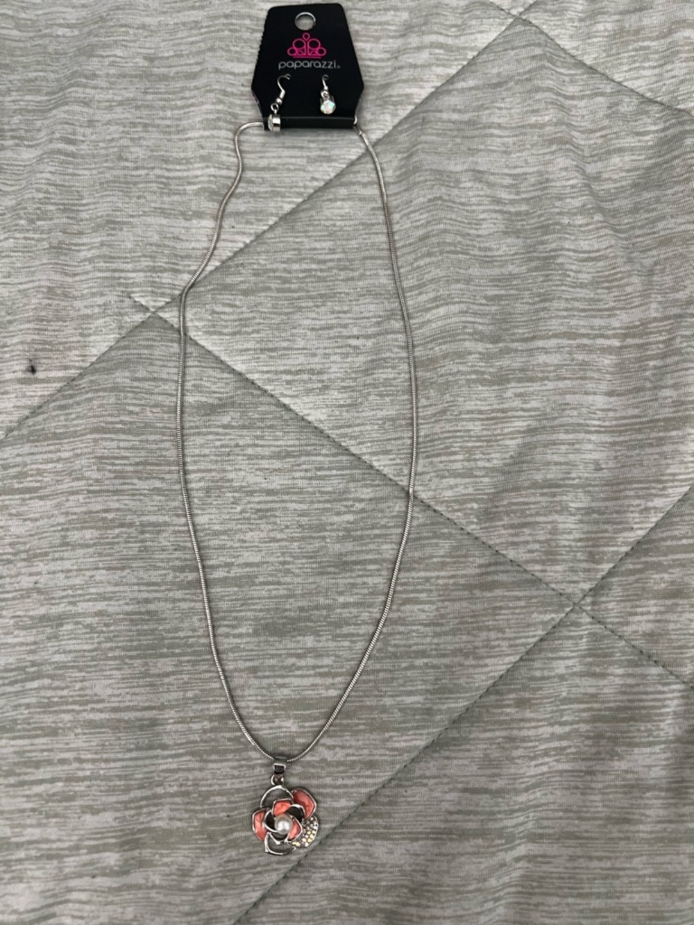 paparazzi Silver Necklace with Coral Flower Pendant